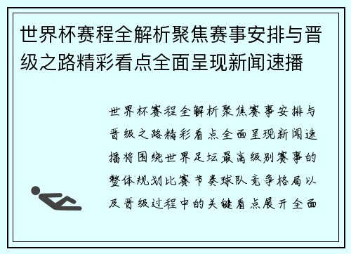 世界杯赛程全解析聚焦赛事安排与晋级之路精彩看点全面呈现新闻速播 世界杯赛程全解析聚焦赛事安排与晋级之路精彩看点全面呈现新闻速播